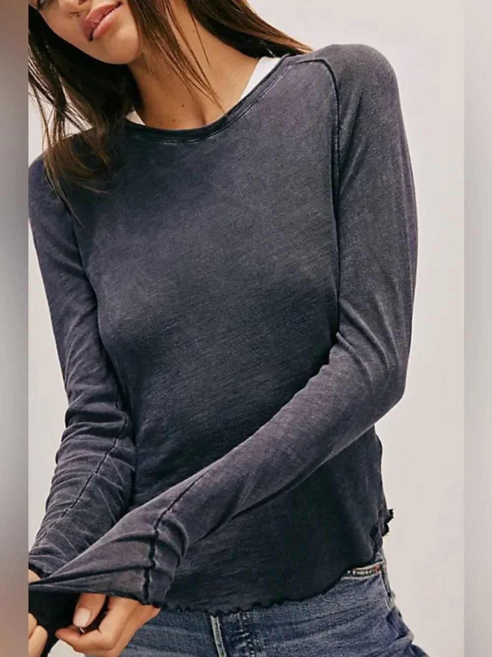 Free People We The Free Be My Baby Long Sleeve Tee Grey, size S, EUC!